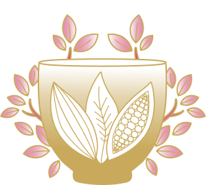 Goldene Cacaotasse mit Blüten by Cacaoloves.me